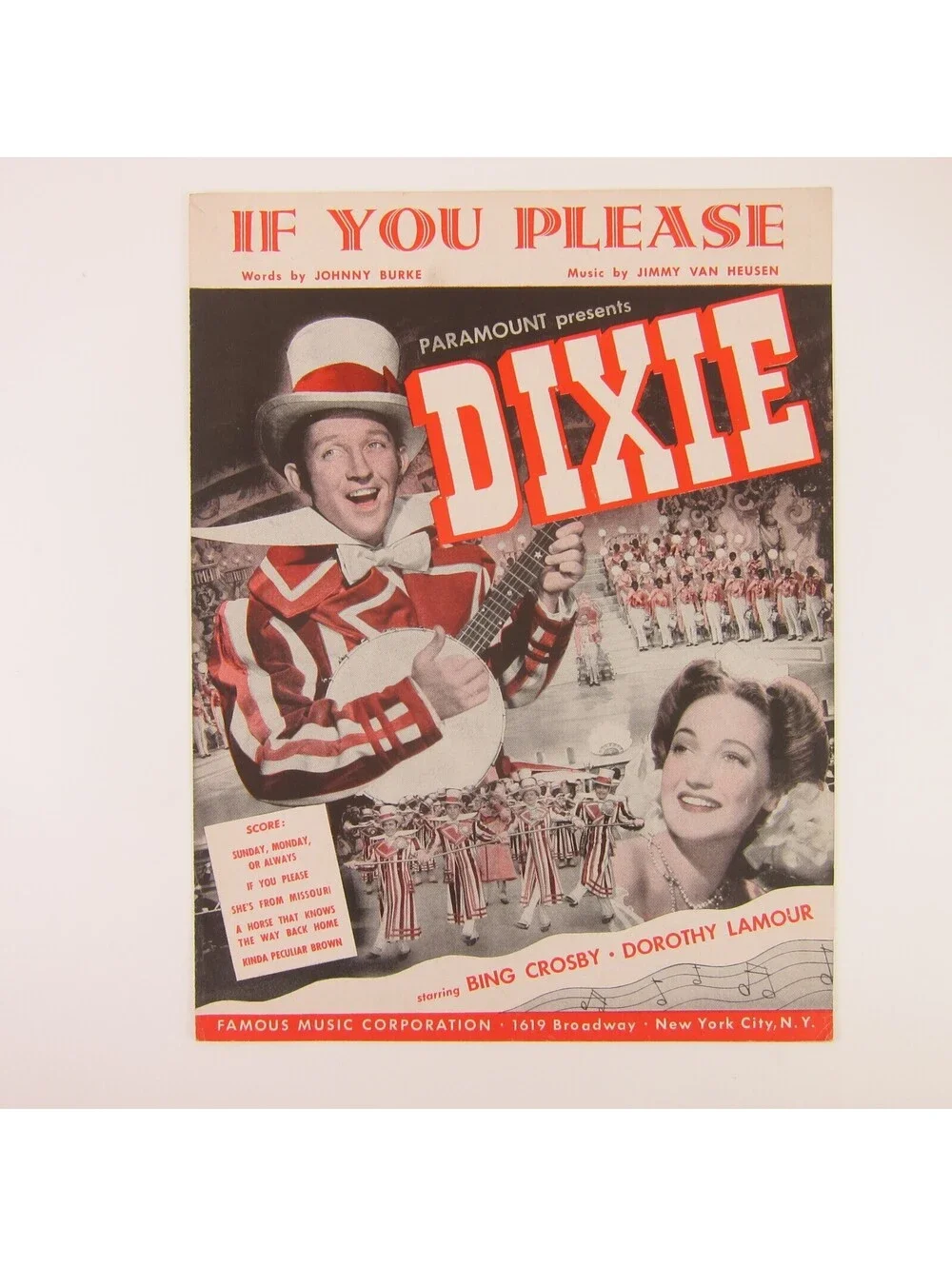 Sheet Music If You Please Dixie Bing Crosby Dorothy Lamour Film Vintage 1943